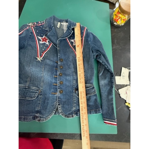 St John’s Bay Upcycled Jean Jacket Americana Festive Red White Blue SZ Medium - Picture 8 of 9